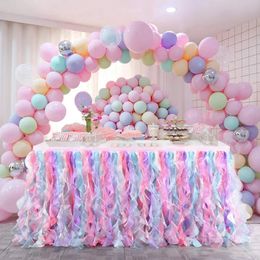 Overige feestelijke feestartikelen 6ft Tafelrok Bluekate Rainbow Party Tutu Tafelrok voor Eenhoorn Feestdecoraties Verjaardag Babyshower DIY Zeemeermin 231019