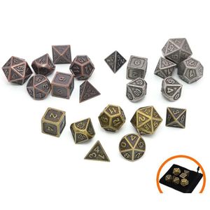 7Pcs Solid Metal Polyhedral Dice Set, Ancient Copper Gold Sier RPG Role Playing Game Dice