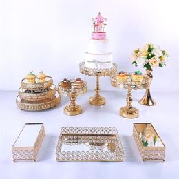 Overige Feestelijke Feestartikelen 8-10 stuks Kristallen Taartstandaard Set Metalen Spiegel Cupcake Decoraties Dessert Sokkel Bruiloft Display Tr309d