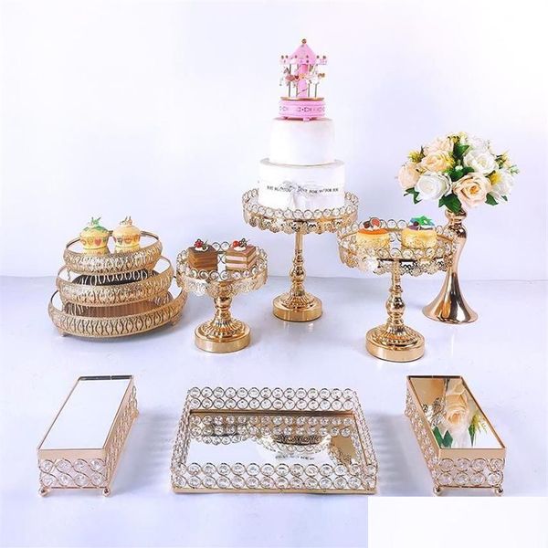 Autres fournitures de fête de fête 8-10pcs Crystal Cake Stand Set Miroir en métal Cupcake Décorations Dessert Piédestal Affichage de mariage Tr33 Dhn9M