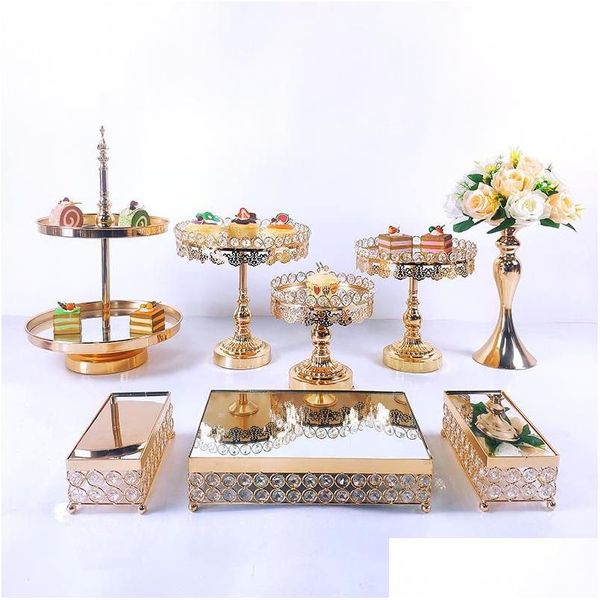 Autres fournitures de fête festive 8pcs Crystal Metal Cake Stand Set Acrylique Miroir Cupcake Décorations Dessert Piédestal Display Drop Delive DHI9M