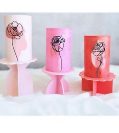 Autres fournitures de fête festives abstraites minimalistes Rose Tulip Lignes de fleur gâteau topper acrylique et intrigue pour décoration d'anniversaire9100365