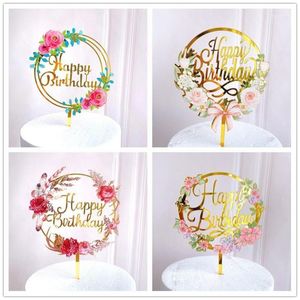 Autres fournitures de fête festive Acrylique Happy Birthday Cake Topper Décoration Insert Flower Series