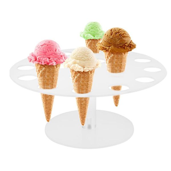 Otros suministros festivos para fiestas Soporte de cono de helado acrílico Soporte de exhibición de postres y magdalenas transparentes para fiestas de cumpleaños de bodas Acc