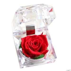 Autres fournitures de fête festives Acrylique Rose Bague Boîte Romantique Immortel Conservé Fleur Fraîche Proposer Fiançailles Valentine D Dhzwf