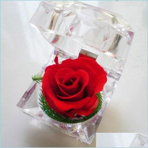 Autres fournitures de fête de fête Acrylique Rose Bague Boîte Romantique Immortelle Préservée Fleur Fraîche Mariage Propose Fiançailles Valentine D DHCBS