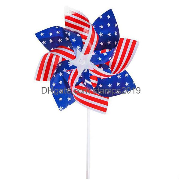 Autres fournitures de fête festive Drapeau américain Pinwheels patriotiques 4th Of Jy Jour de l'Indépendance Us Stars and Stripes Cadeaux pour enfants Jardin Y Dht3Y