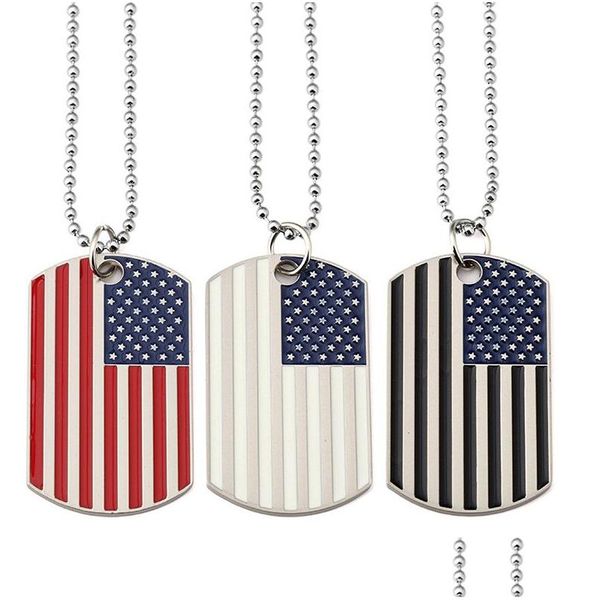 Otros suministros para fiestas festivas Colgantes de la bandera americana Collares Etiqueta del ejército militar de acero inoxidable Símbolo de moda de EE. UU. Para hombres Joyería Dhrc6