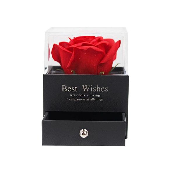 Autres Fournitures De Fête Savon Artificiel Rose Fleur Acrylique Boîte À Bijoux Avec Sac Fourre-Tout Pour La Saint Valentin Cadeau Préservé Etern Dhkly