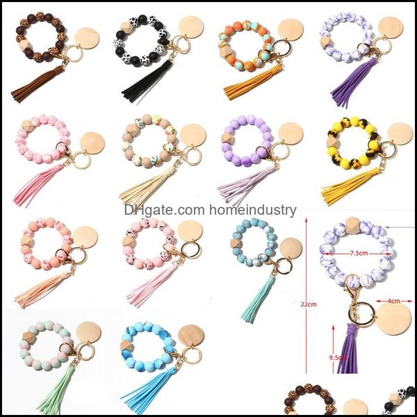 Otros suministros festivos para fiestas Beautif Sile Wood Beads Llavero Llavero para mujeres Pulsera Pulsera Colgante con accesorios de joyería D DHZ5I