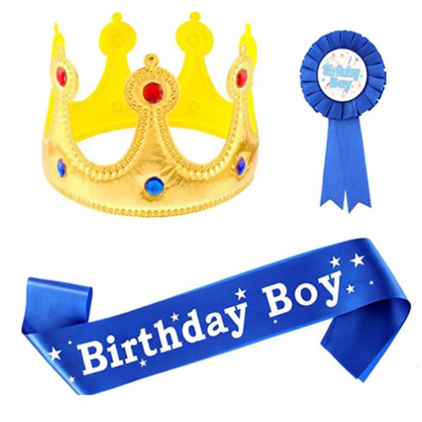 Autres fournitures de fête festive Anniversaire King Crown Sash et bouton Pins Accessoires Set pour garçons filles enfants thème 231018