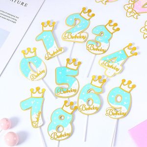 Andere feestelijke feestartikelen Blue Crown Number Cake Insert Cards Dessert Decoratie Verjaardag Topper Baking Plug -ins Baby Shower Suppliesoth