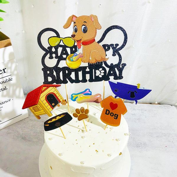 Autres fournitures de fête de fête décoration de gâteau papier pailleté animal de compagnie chien doré joyeux anniversaire os mignon pour décorations pour chiens