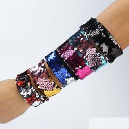 Andere feestelijke feestjes Kinderen Mermaid Sequin Bracelet Twotone Fish Scale Sequins Unisex 20 Colors Polsband DH0832 Drop de Dhm7e