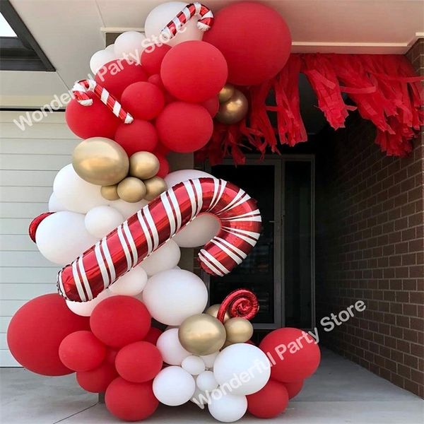 Autres fournitures de fête festive Kit de guirlande de ballons de Noël Arche Rouge Blanc Métal Or Béquille Ballons Décor Fête De Noël Année Anniversaire Décorations De Noël 220905