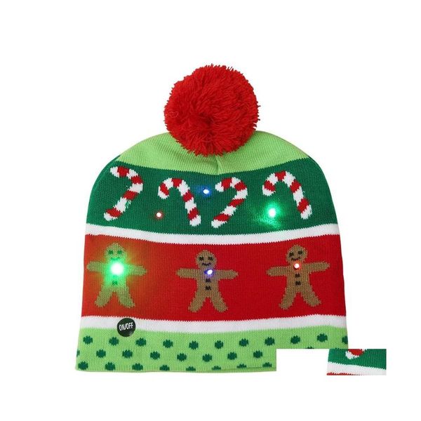 Otros suministros festivos para fiestas Navidad LED Luz de punto Sombrero Bufanda Santa Claus Muñeco de nieve Reno Elk Glow Kid Cap Navidad Gif Homefavor DH0XL