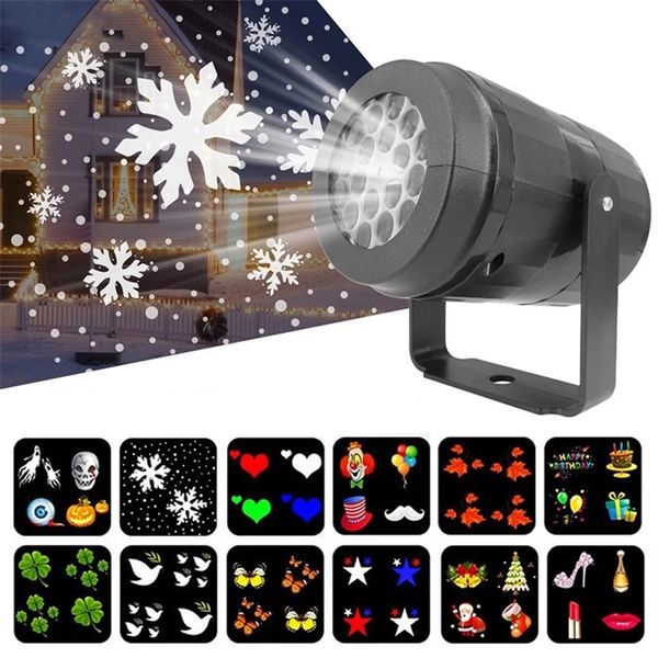 Autres fournitures de fête festive Veilleuses de Noël Flocon de neige Projecteur laser LED Lampe de scène Motif rotatif Éclairage de vacances en plein air Décor de jardin 220829