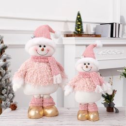 Autres fournitures de fête festives Noël Rose Peluche Debout Poupée Décorations Extensible Bonhomme de neige Arbre de Noël Décor Ornements de maison 2023 Année Cadeaux Navidad 230209