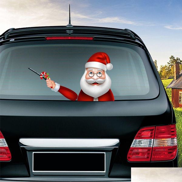 Autres fournitures de fête festive Série de Noël Autocollants de voiture Magic Waving Santa Claus Elk Xmas Pare-brise Arrière Windsn Essuie-glace Drop Del Dhixb