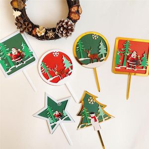 Andere feestelijke feestartikelen Kerstboom Star Santa Cupcake Topper Dessert Cake Decoraties Acryl-goud voor verjaardag Aankomst 2021