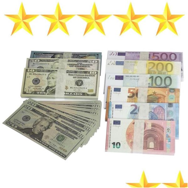 Autres fournitures de fête de fête Copie d'argent Prop Euro Dollar 10 20 50 100 200 500 Faux Billets de film Jouer Collection Cadeaux Home Decora Dhbf9