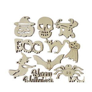 Autres fournitures de fête festives Creative en bois Halloween Décoration Artisanat Fête de vacances Décor Pendentif Maison DIY Graffiti Bois Chip P Dh4Xl