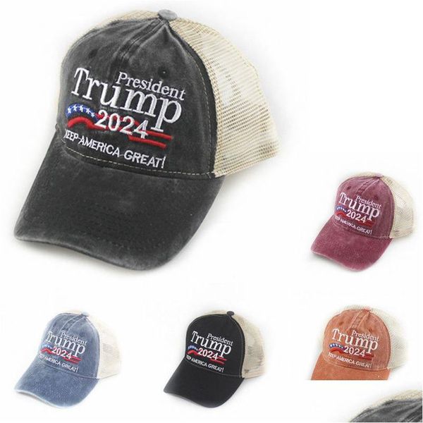 Autres fournitures de fête de fête Donald Trump 2024 Chapeaux Usa Baseball Casquettes respirantes Keep America Great Snapback President Quick Dry H Dhvgy