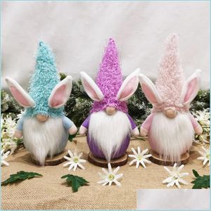 Andere feestelijke feestartikelen Easter Bunny Gnome Blue Pink Rose Red Zweedse Tomte Rabbit Plush Toys Faceless Dwarf Doll Kids Gift D DH7WD