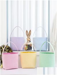 Otros suministros festivos para fiestas Canasta de dulces de Pascua Seersucker Stripe Bucket Easters Eggs Bolsa de almacenamiento MtiPurpose Home Clothes Baskets9727553