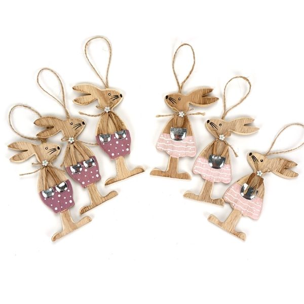 Autres fournitures de fête festive décoration de Pâques 6pcs ensemble lapins bricolage à la main bois artisanat festival cadeau beau lapin heureux 220922