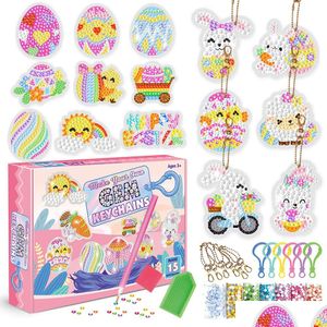 Autres fournitures de fête festive Pâques bricolage porte-clés 5D diamant lapin oeuf peinture pendentif porte-clés pour femmes et enfants printemps Reuni Dhotn