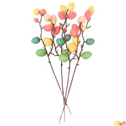 Autres fournitures de fête festives Branche d'arbre d'oeuf de Pâques Colorf peinture en mousse fleur fausse plante Diy Decoration Festival Vase décor du vase Dro Dhiqp