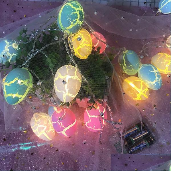 Autres fournitures de fête de fête Chaîne de lumières de Pâques 3.2M Led Oeuf fissuré Lumière Batterie Alimenté Colorf Fée Lampe Décor À La Maison Drop Del Dhxqq