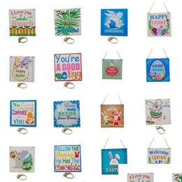 Autres Fournitures De Fête De Pâques Panneaux En Bois Peints En Bois Printemps Bienvenue Panneau De Porte 15X15Cm Drop Delivery Home Garden Dhhuc