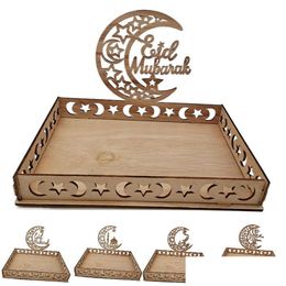 Andere feestelijke feestbenodigdheden Eid Mubarak Wooden Food Tray Ornament Islamitische Moslimdecoratie voor Home Ramadan Kareem Al Fitr Drop Dhrap