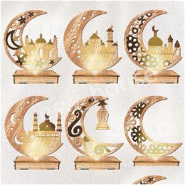 Andere feestelijke feestartikelen Eid Mubarak houten decoratie islamitisch moslimhuis ornament met lichten ramadan kareem geschenken drop deli dhet7