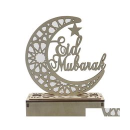 Andere feestelijke feestbenodigdheden Eid Mubarak Ramadan houten decor Hollow Moon Star zegenen woorddecoratie voor gelukkige thuiskamer tafel dhc0q