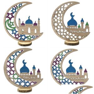 Otros suministros festivos para fiestas Eid Mubarak Decoración de mesa de madera Ramadan Moon Ornament Home Office Decor Drop Delivery Garden Dhk3S