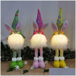 Autres fournitures de fête festives Lapin de Pâques sans visage Jouets pour enfants Creative Happy Rabbit Doll avec des lumières chaudes Les jambes peuvent être détachables Dr Dht31