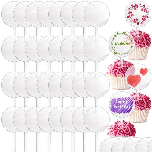 Autres fournitures de fête de fête Fournitures de fête 15pcs transparent blanc rond / coeur acrylique gâteau toppers bricolage fête d'anniversaire de mariage Cu Dhxh7