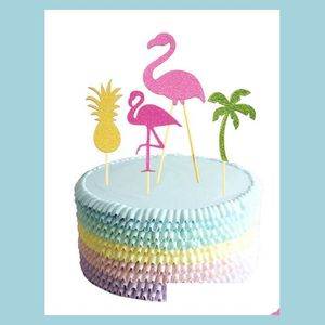 Autres fournitures de fête festives Flamingo Ananas Coco Tree Cake Toppers Bbq Hawaiian Tropical Summer Food Cocktail Cupca Dheyq