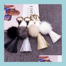 Otros suministros para fiestas festivas Fluffy Pom Llavero Charm Borla Colgante Fiesta Soft Faux Furlike Ball Llavero de coche Titular de la llave Mujeres Ba Dheqg