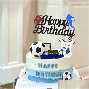 Otros suministros de fiesta festivos Tope de té de fútbol Topper Feliz cumpleaños Fútbol Topcake Toppers Flage para niños Decoración de niños Supplie DhCaw