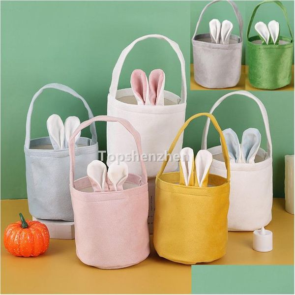 Otros suministros festivos para fiestas Regalos Conejito de Pascua Bolsa de cesta Bolsas de caza de huevos Bolso Bolso Juguetes de conejo Cubo de caramelo Tote de tela para niños Deco Dhife