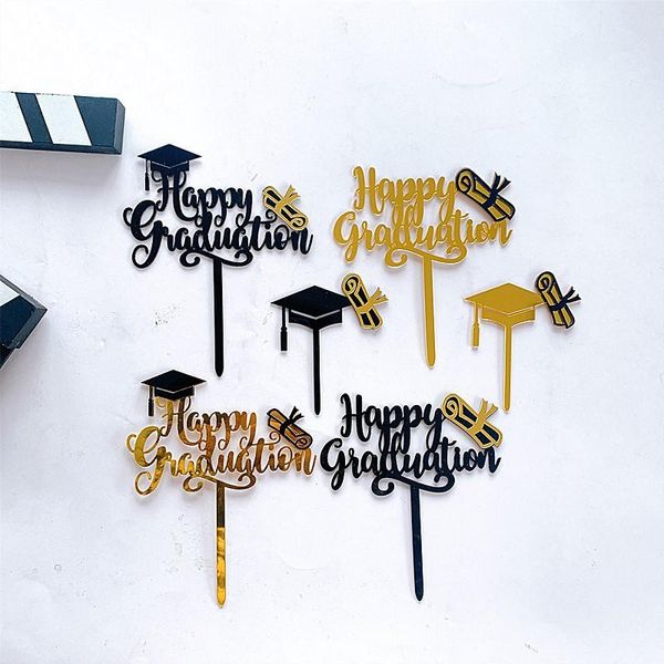 Autres fournitures de fête festive Gold Happy Graduation Acrylique Cake Toppers Bachelor Cap Transcription Classe de cérémonie d'étudiant Décor