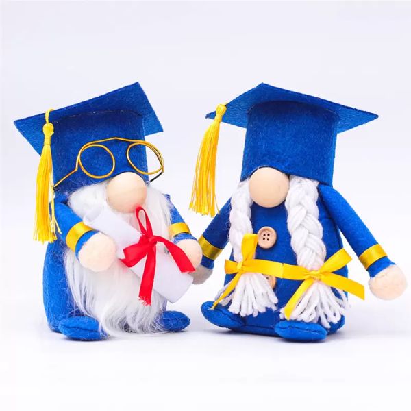 Autres fournitures de fête festive Graduation Peluche Poupée naine Bleu Félicitations Grad Gnomes suédois Ornements de table en peluche pour la fête de remise des diplômes 2022