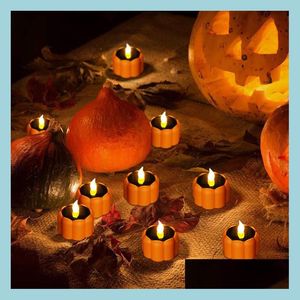 Andere feestelijke feestartikelen Halloween Christmas Pumpkin Lamp Flashing Light Plastic kaarsen Flameless Candle Home Bar LED Solar D Dhcik