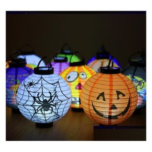 Autres fournitures de fête de fête décoration d'halloween led citrouille en papier lanterne suspendue décorations de lampe pour la maison costume d'horreur Dhouh