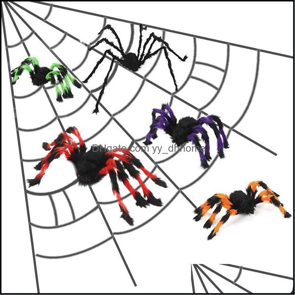 Otros suministros festivos para fiestas Decoración de Halloween Araña negra 30/50/60/75/150 / 200Cm Felpa Colorf Casa embrujada Adorno de utilería Dbc Vt0 Dh2Jx