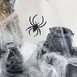 Andere feestelijke feestbenodigdheden Halloween Decorations Artificial Spider Web Super Stretch Cobwebs met nepspinnen enge scène Decor indoor outdoor rekwisieten 220826